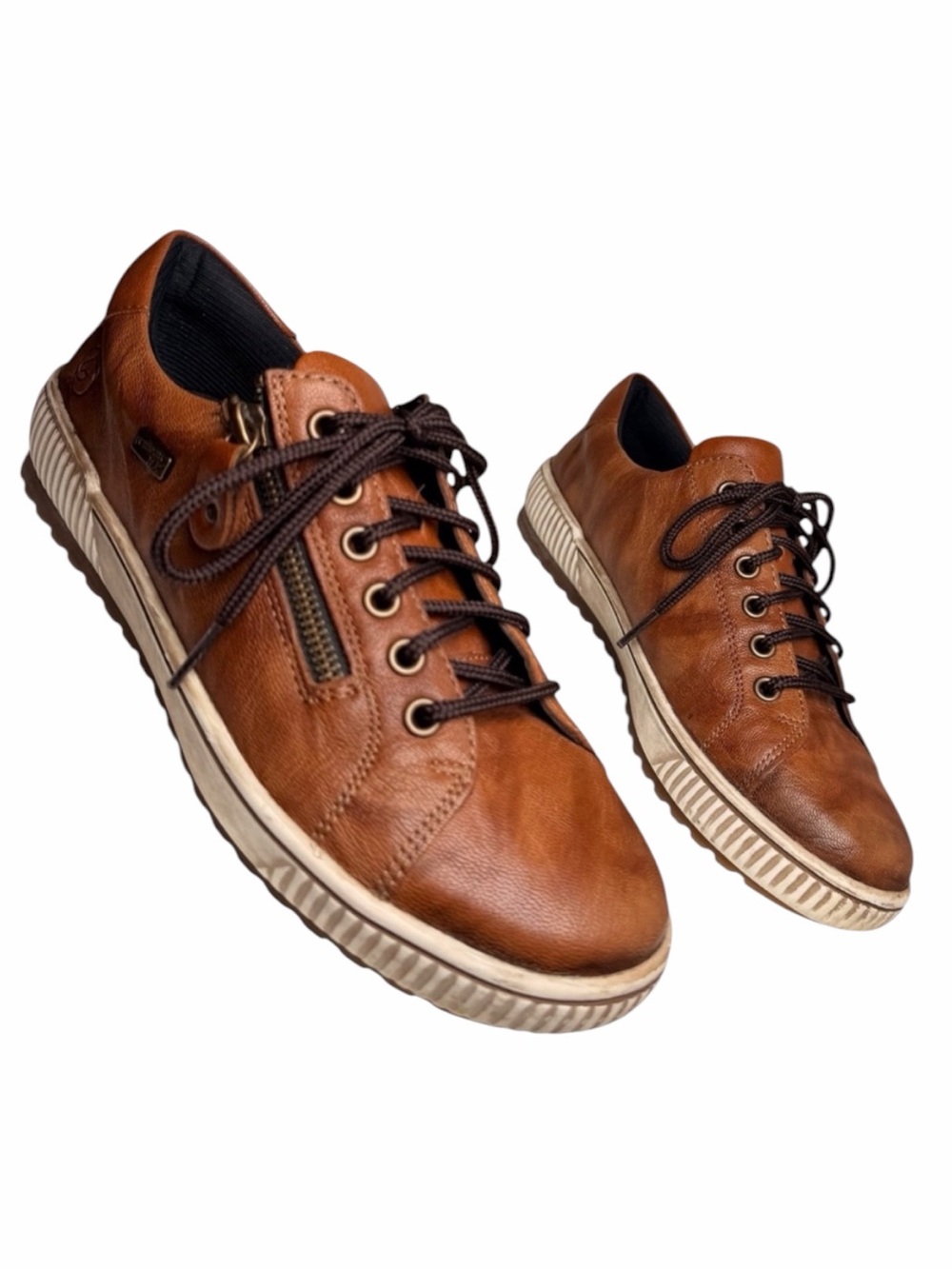 Remonte D0700 Maditta Cognac Leather RemonteTEX Zip Sneakers Women 7.5 EU38